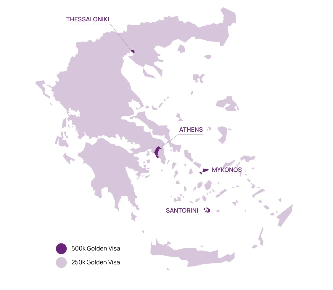 Greece Golden Visa Map by Investment Visa. Israelis Choosing Greece