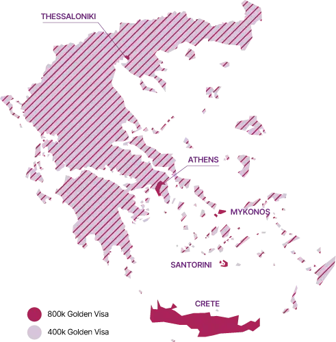 Greece Golden Visa map revealing price and and regions.