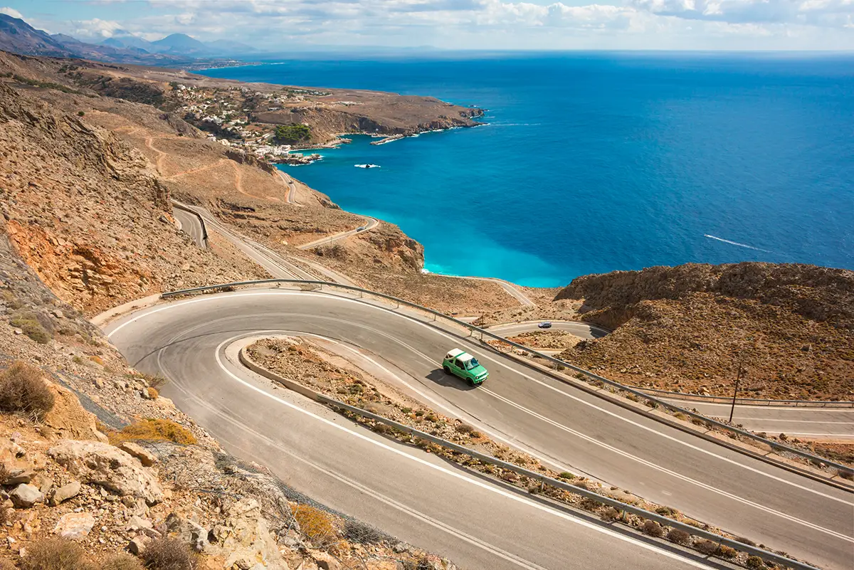 Driving a car on the Crete Island, Greece.