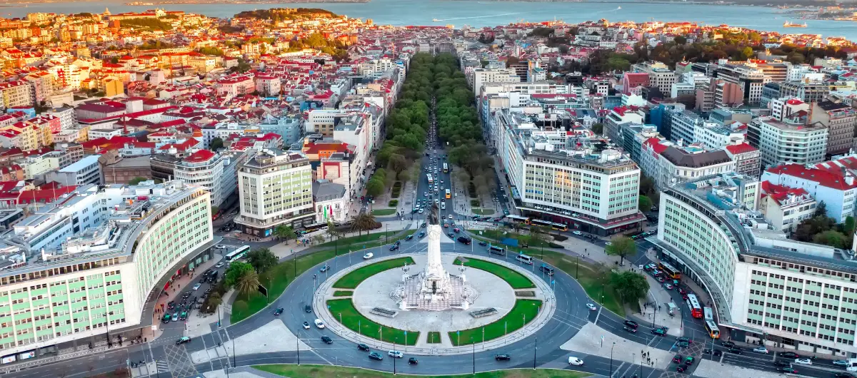 Aerial view of Avenida da Liberdade, one of the best places to do business in Portugal. 