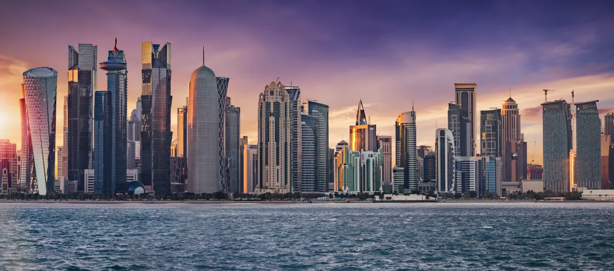 Skyline view of Doha, Qatar's capital, business district.